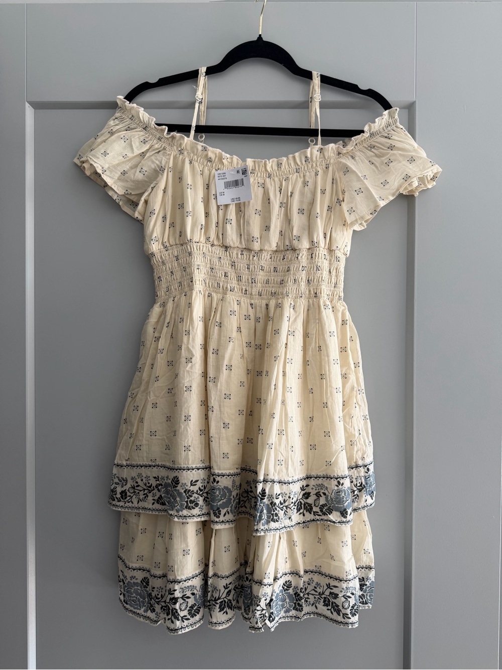 American Eagle Outfitters Cream One-Shoulder Floral Tiered Sundress